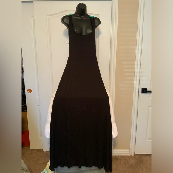 Arden B sexy maxi dress with criss cross back, black/teal - Picture 2 of 9